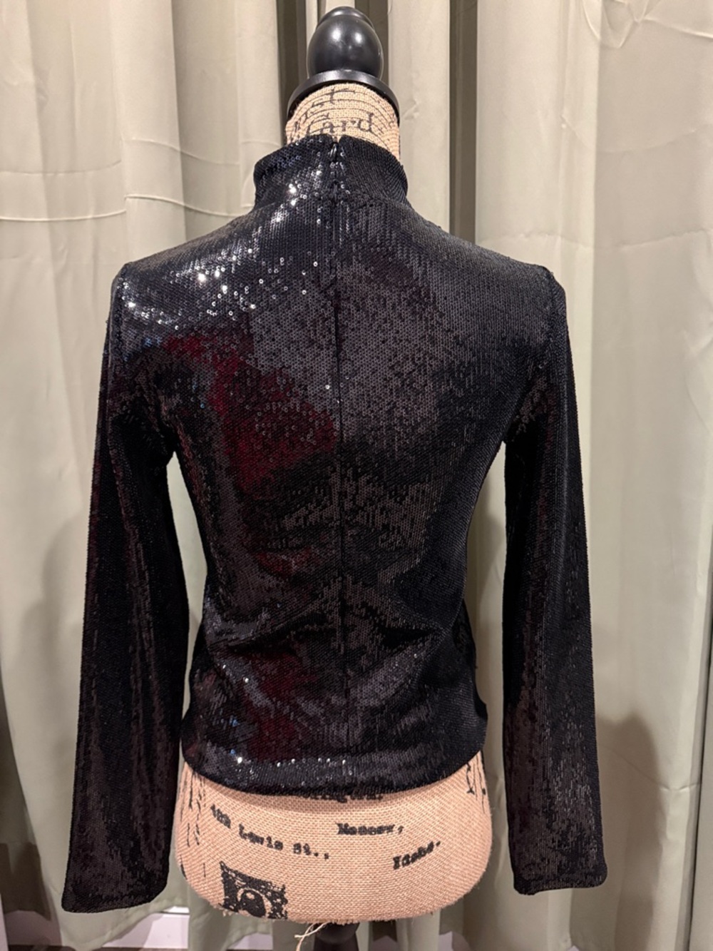 Express Black Sequin Mock Neck Long Sleeve Top - Picture 3 of 7
